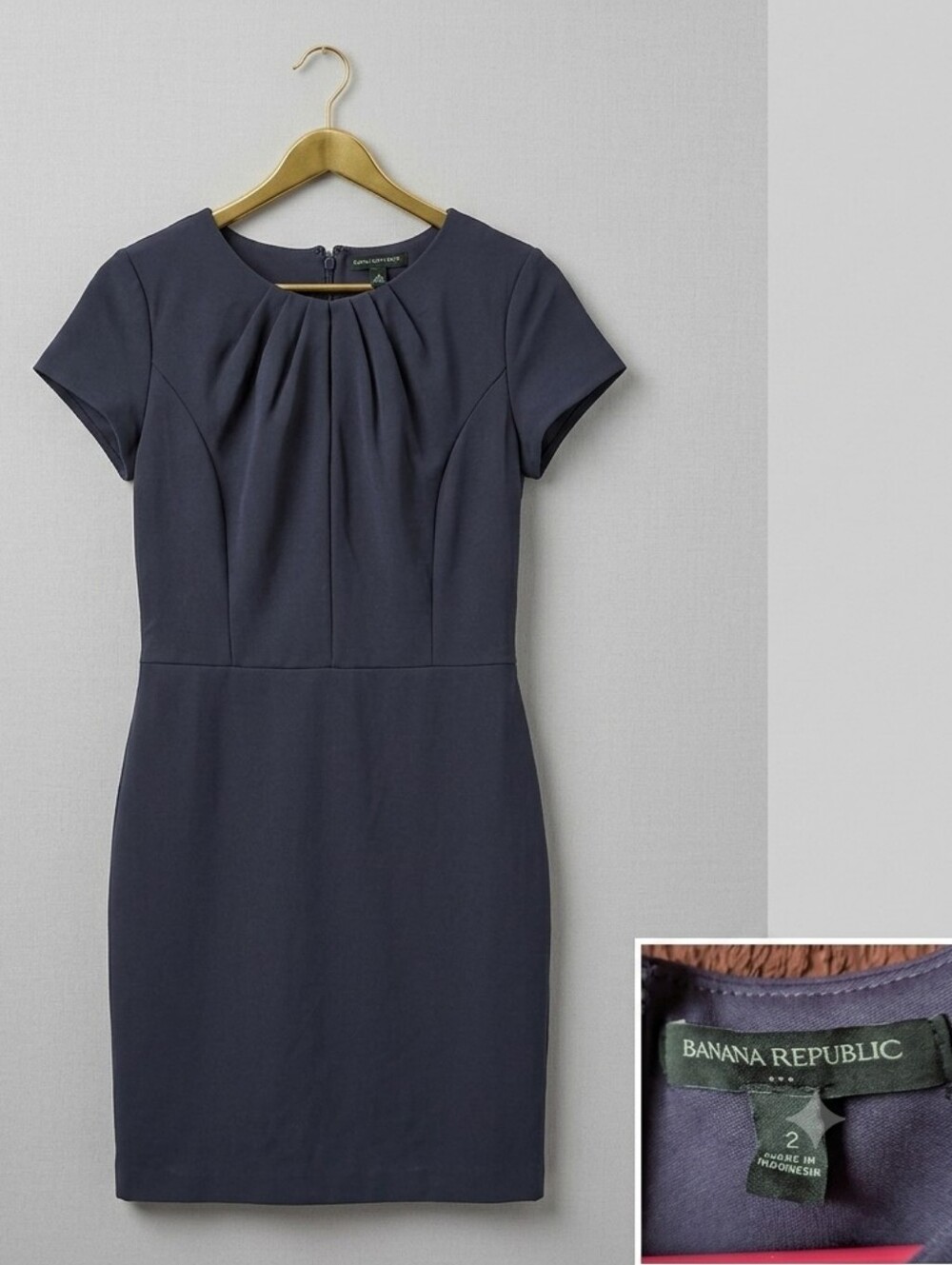 Banana Republic Purple Pleated-Neck Sheath Dress